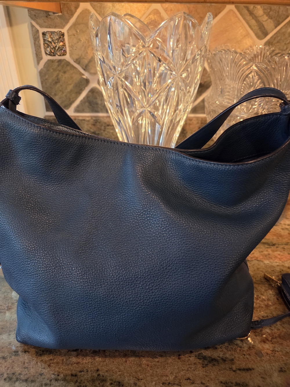 Tory Burch Navy Leather Shoulder Bag with Small Wallet - Picture 7 of 8
